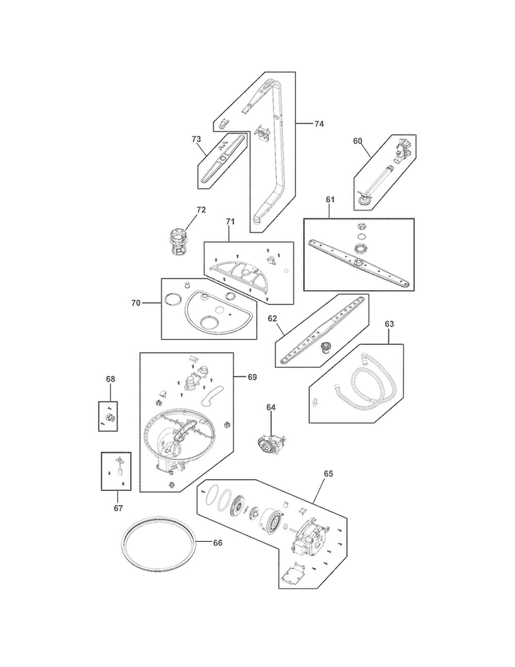 Motor & Pump Diagram and Parts List for FGHD2472PW0  Frigidaire Dishwasher