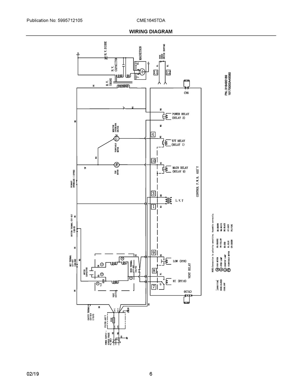 Wiring Diagram Diagram and Parts List for CME1645TDA  Frigidaire Range