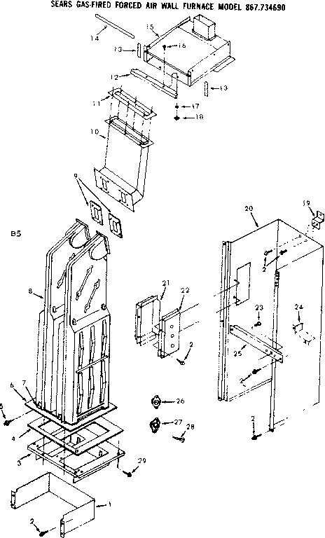 Body Diagram and Parts List for 867734690  Frigidaire Furnace