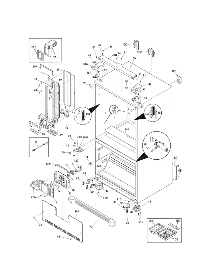 Cabinet Diagram and Parts List for 25370443410  Kenmore Refrigerator
