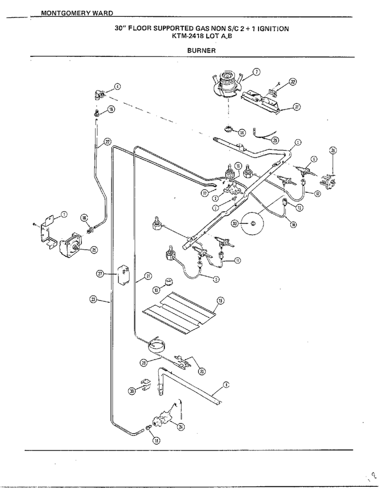 Burner Diagram and Parts List for 2418A  Frigidaire Range