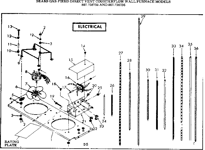 Electrical Diagram and Parts List for 867736735  Frigidaire Furnace