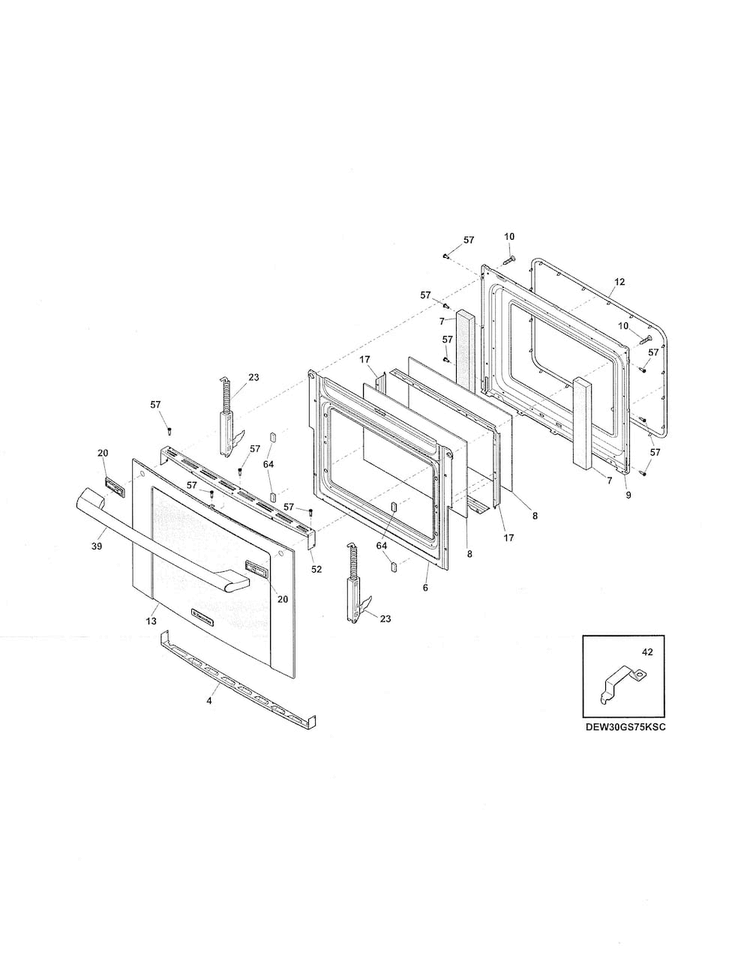 Door Diagram and Parts List for EW30GS65GSC  Electrolux Range