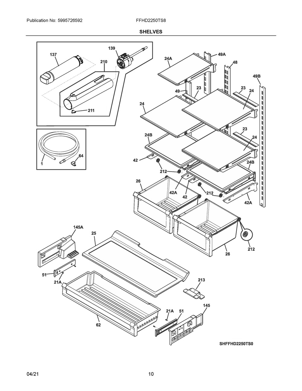 Shelves Diagram and Parts List for FFHD2250TS8  Frigidaire Refrigerator