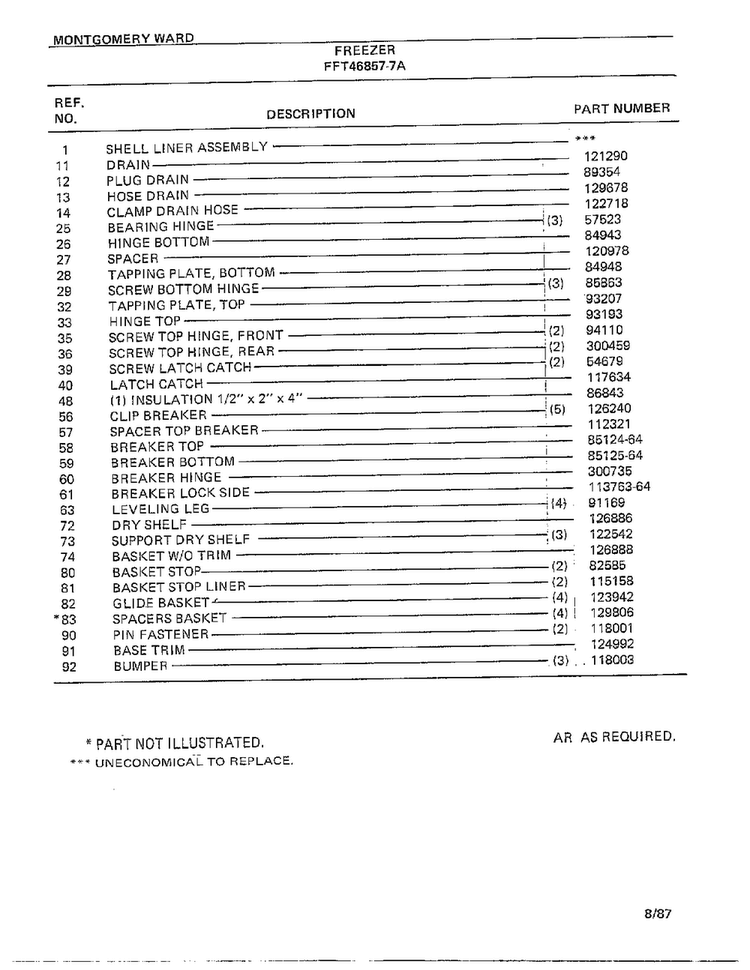 Freezer Page 4 Diagram and Parts List for 46857-7A  Frigidaire Freezer