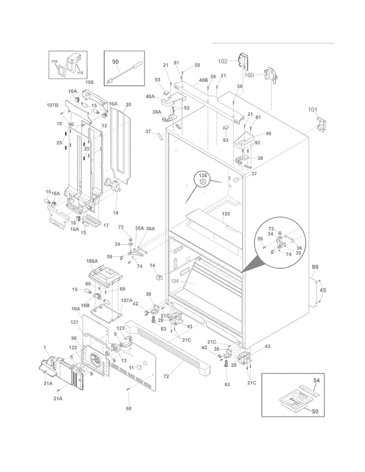 Cabinet Diagram and Parts List for FGHF2344MF5  Frigidaire Refrigerator