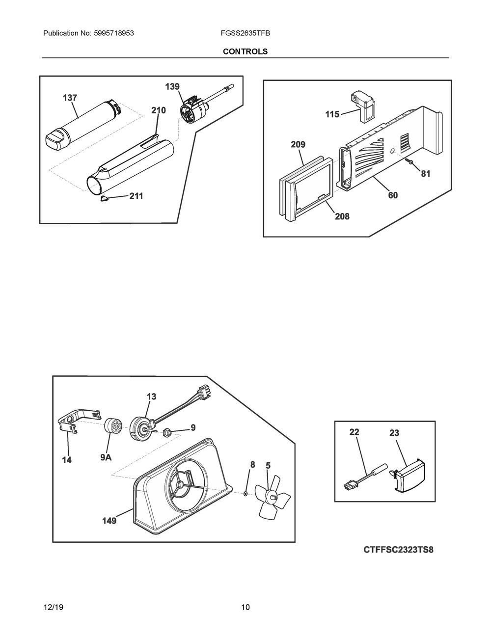 Controls Diagram and Parts List for FGSS2635TFB  Frigidaire Refrigerator