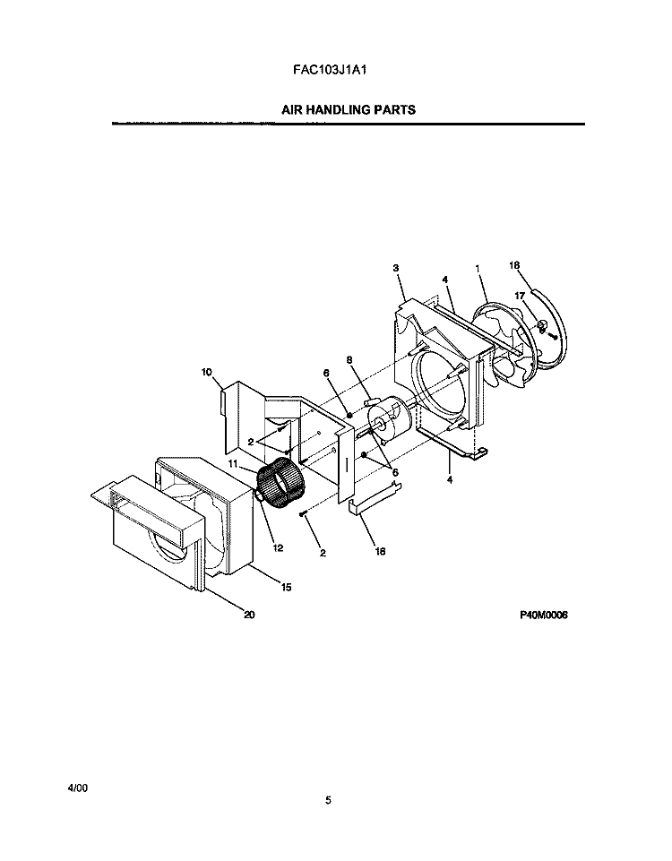 AIR HANDLING PARTS Diagram and Parts List for FAC103J1A1  Frigidaire Air Conditioner