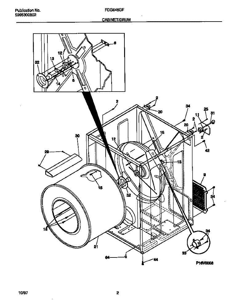 CABINET / DRUM Diagram and Parts List for FDG648GFT0  Frigidaire Dryer
