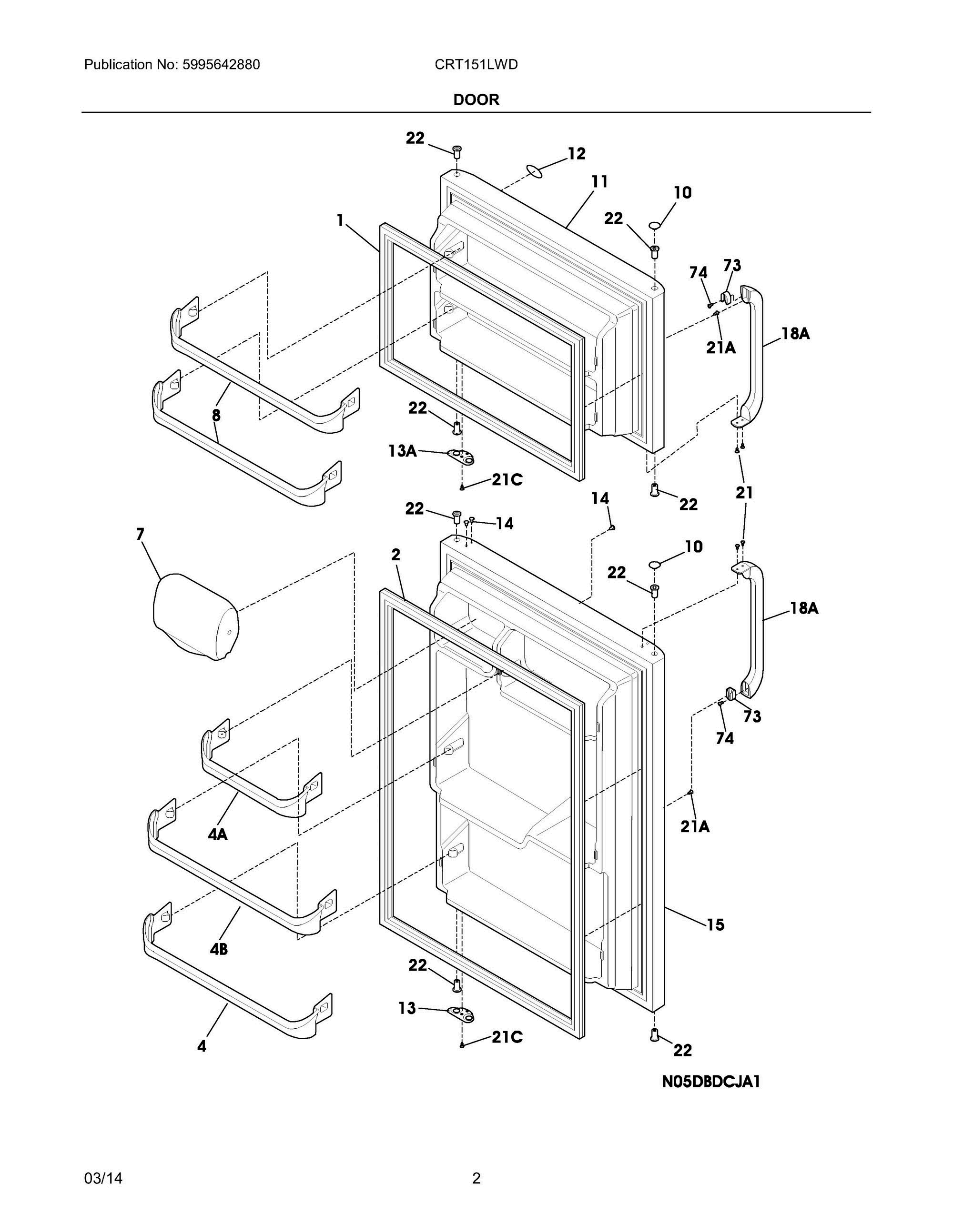 03 - DOOR Diagram and Parts List for CRT151LWD  Frigidaire Refrigerator
