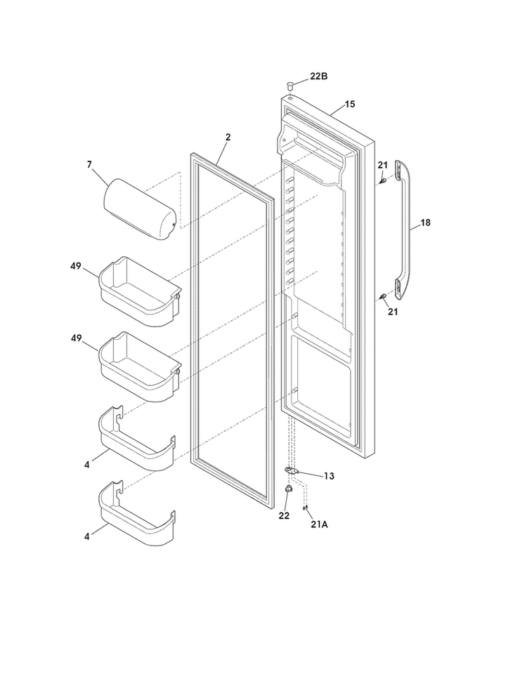 Refrigerator Door Diagram and Parts List for FFHS2322MBC  Frigidaire Refrigerator