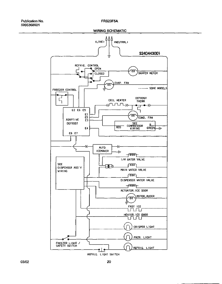 WIRING SCHEAMTIC Diagram and Parts List for FRS23F5AQ4  Frigidaire Refrigerator