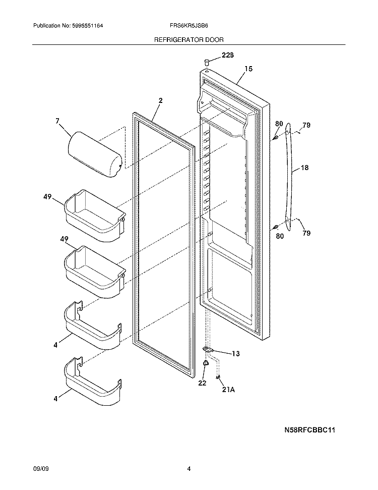 REFRIGERATOR DOOR Diagram and Parts List for FRS6KR5JSB6  Frigidaire Refrigerator