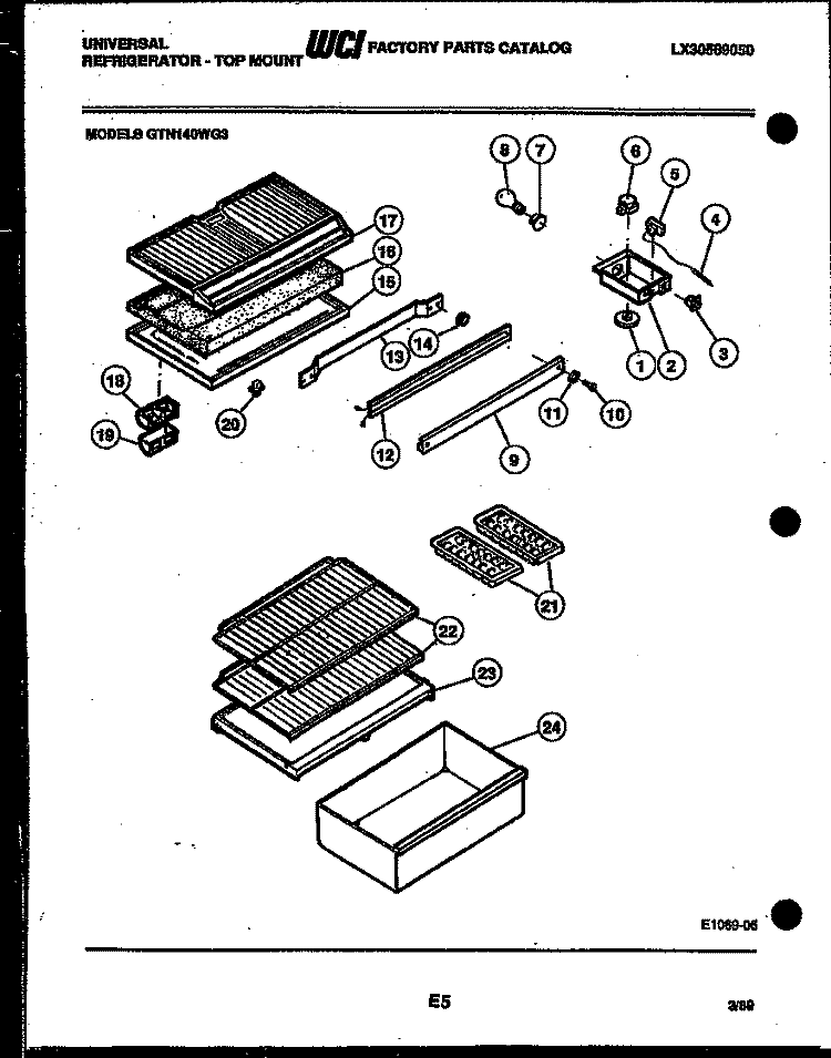 SHELVES AND SUPPORTS Diagram and Parts List for GTN140WGY3  Uni Refrigerator