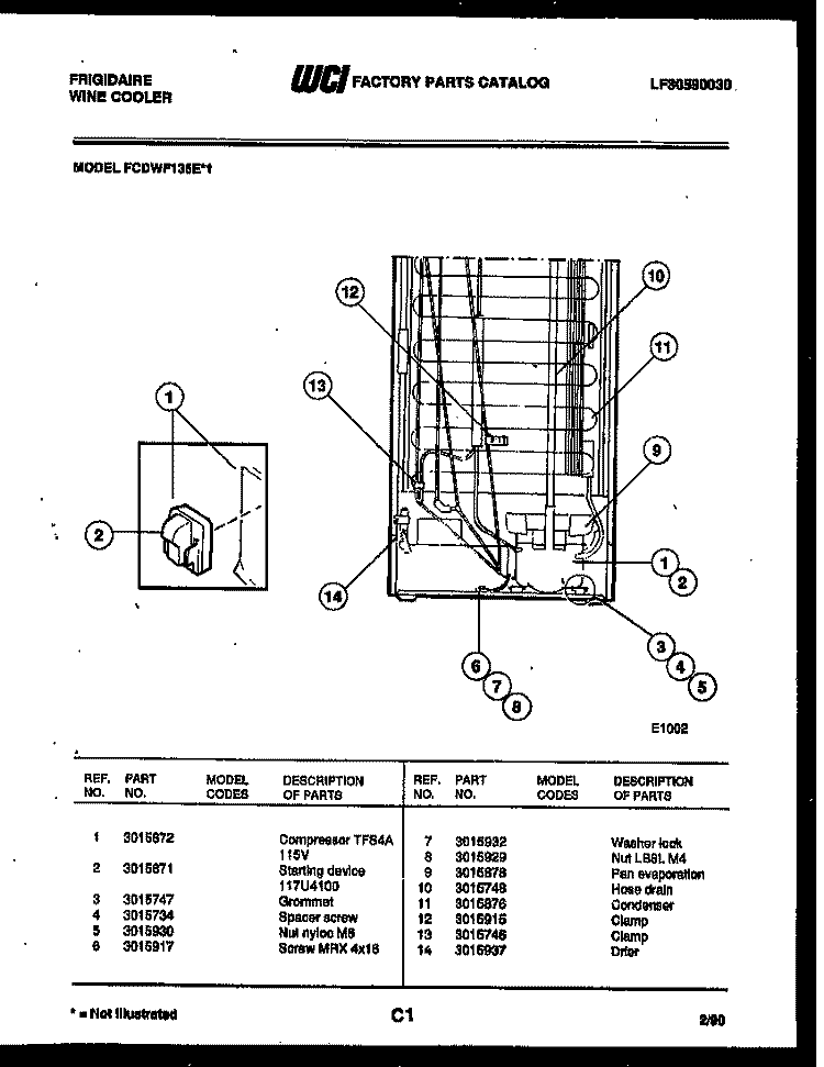 SYSTEM AND AUTOMATIC DEFROST PARTS Diagram and Parts List for FCDWF135E1  Frigidaire Refrigerator