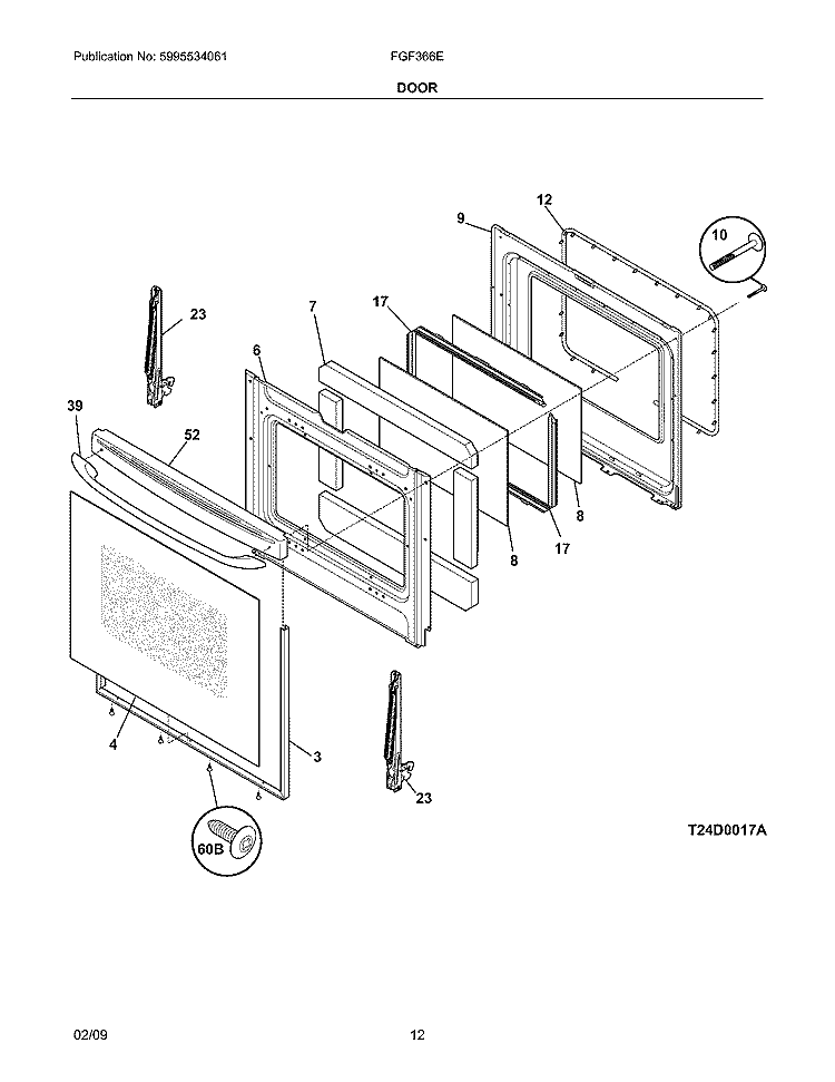 DOOR Diagram and Parts List for FGF366EBH  Frigidaire Range