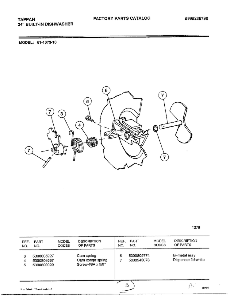 Bi-metal Assy Diagram and Parts List for 61-1073-10  Frigidaire Dishwasher