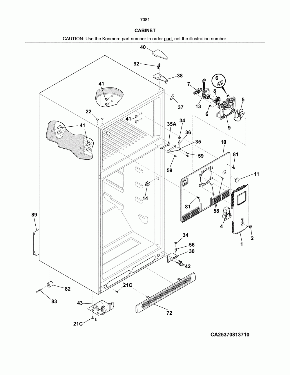 Cabinet Diagram and Parts List for 25370819710  Kenmore Refrigerator
