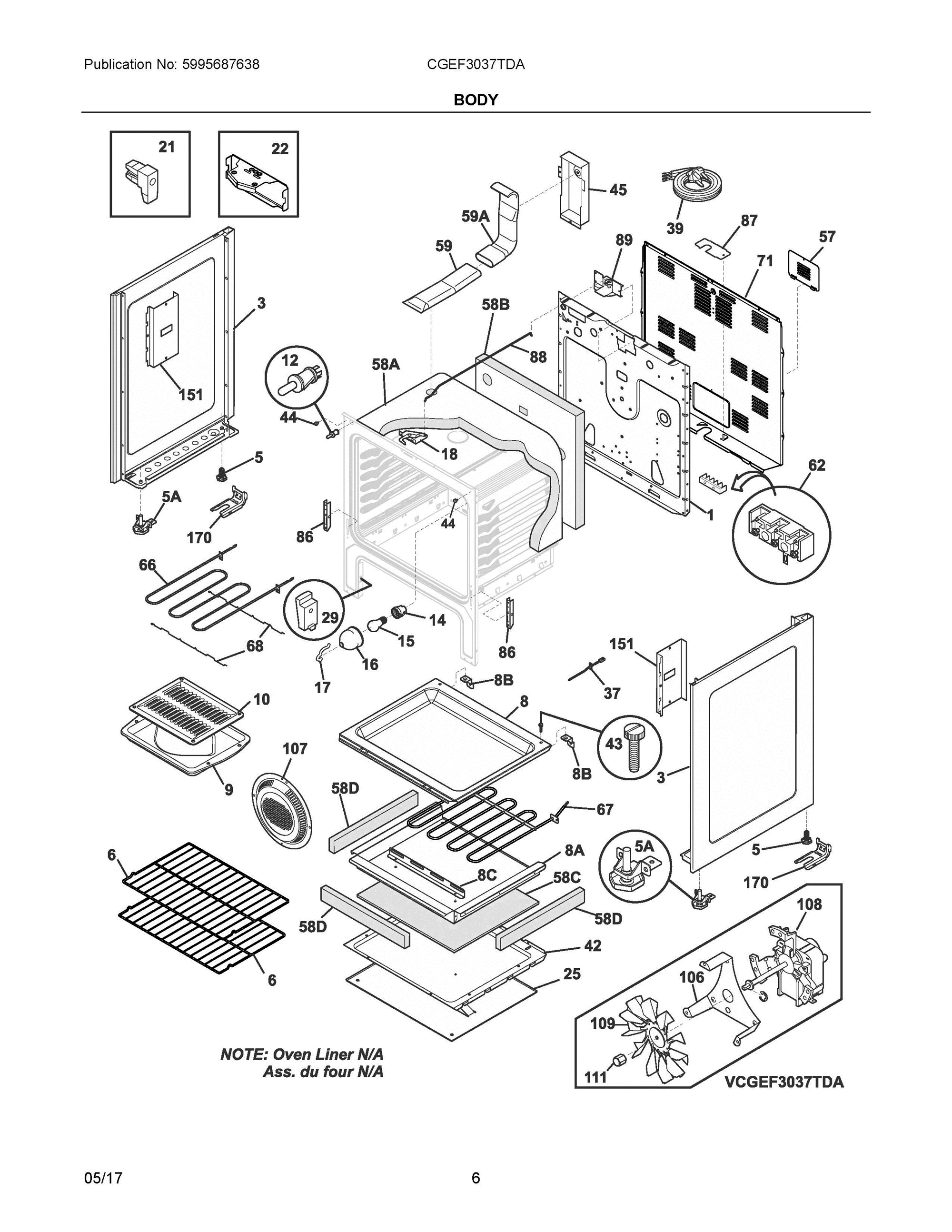 03 - BODY Diagram and Parts List for CGEF3037TDA  Frigidaire Range