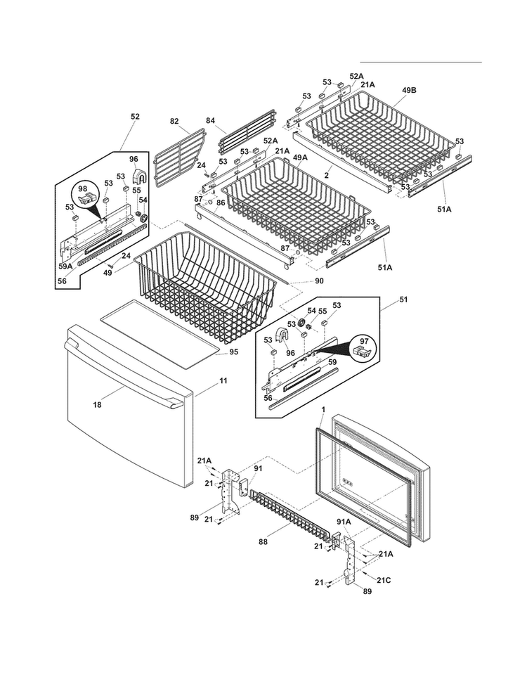 Freezer Drawer/baskets Diagram and Parts List for EW23BC71ISC  Electrolux Refrigerator