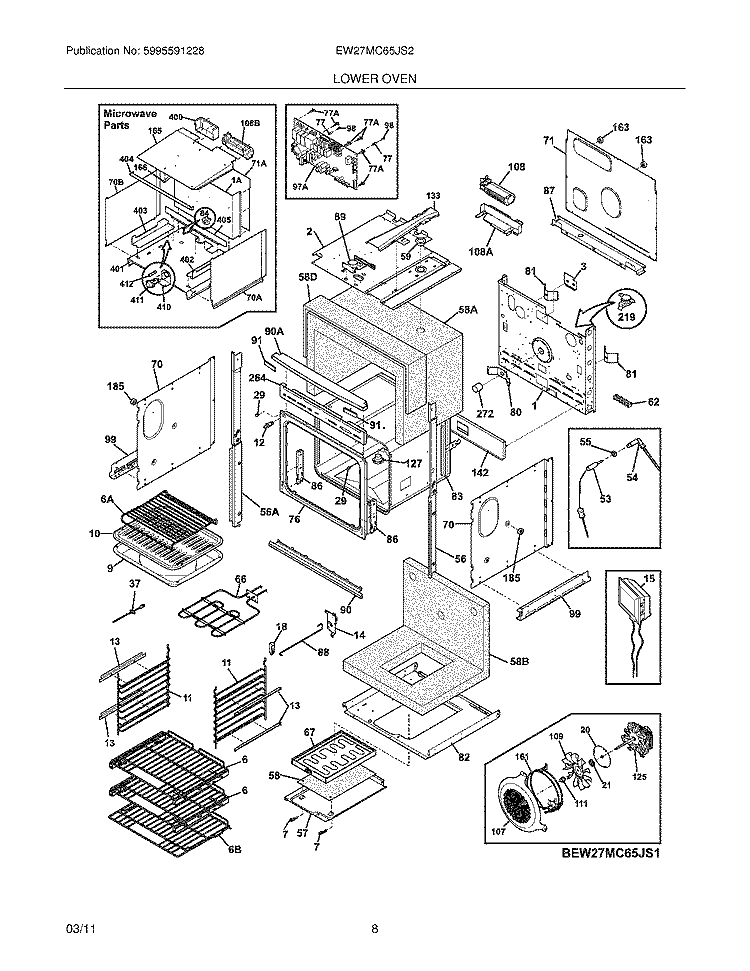 LOWER OVEN Diagram and Parts List for EW27MC65JS2  Electrolux Microwave Oven Combo