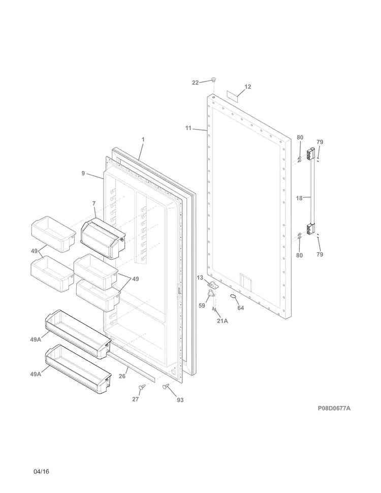 Door Diagram and Parts List for FPRU19F8RFC  Frigidaire Refrigerator