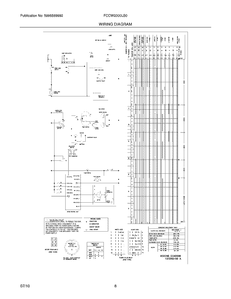 WIRING DIAGRAM Diagram and Parts List for FCCW2000LS0  Frigidaire Washer