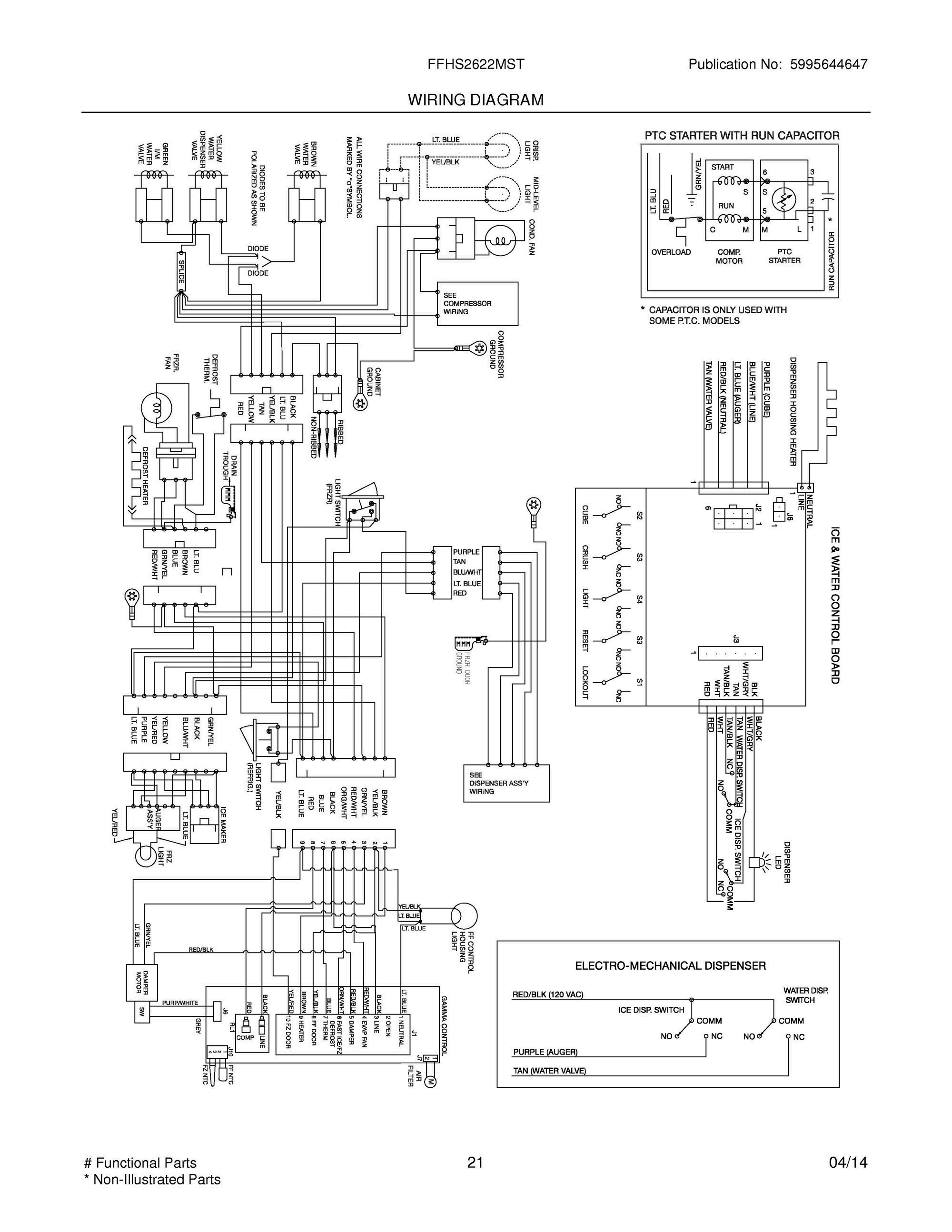 21 - WIRING DIAGRAM Diagram and Parts List for FFHS2622MST  Frigidaire Refrigerator