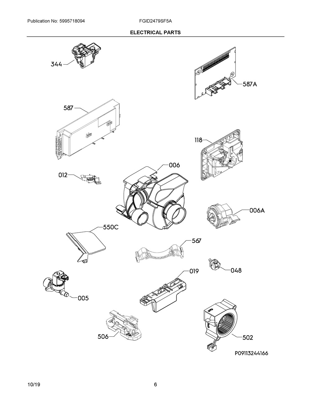 Electrical Parts Diagram and Parts List for FGID2479SF5A  Frigidaire Dishwasher