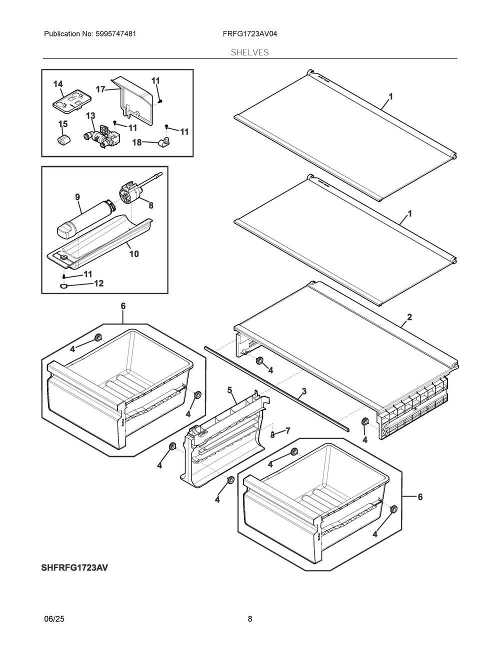Shelves Diagram and Parts List for FRFG1723AV04  Frigidaire Refrigerator