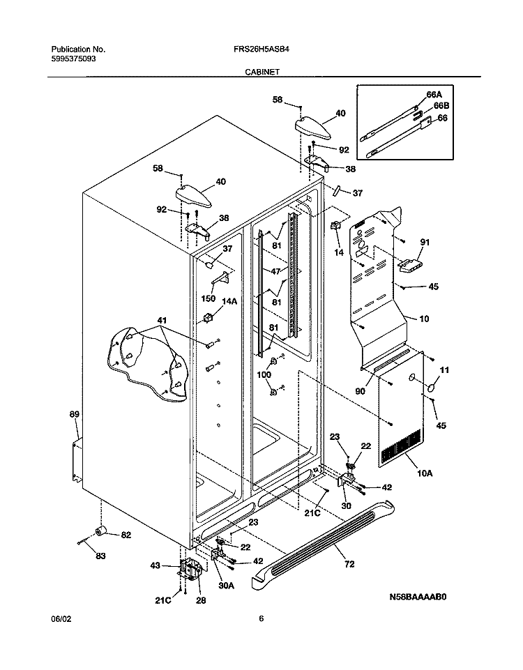 CABINET Diagram and Parts List for FRS26H5ASB4  Frigidaire Refrigerator