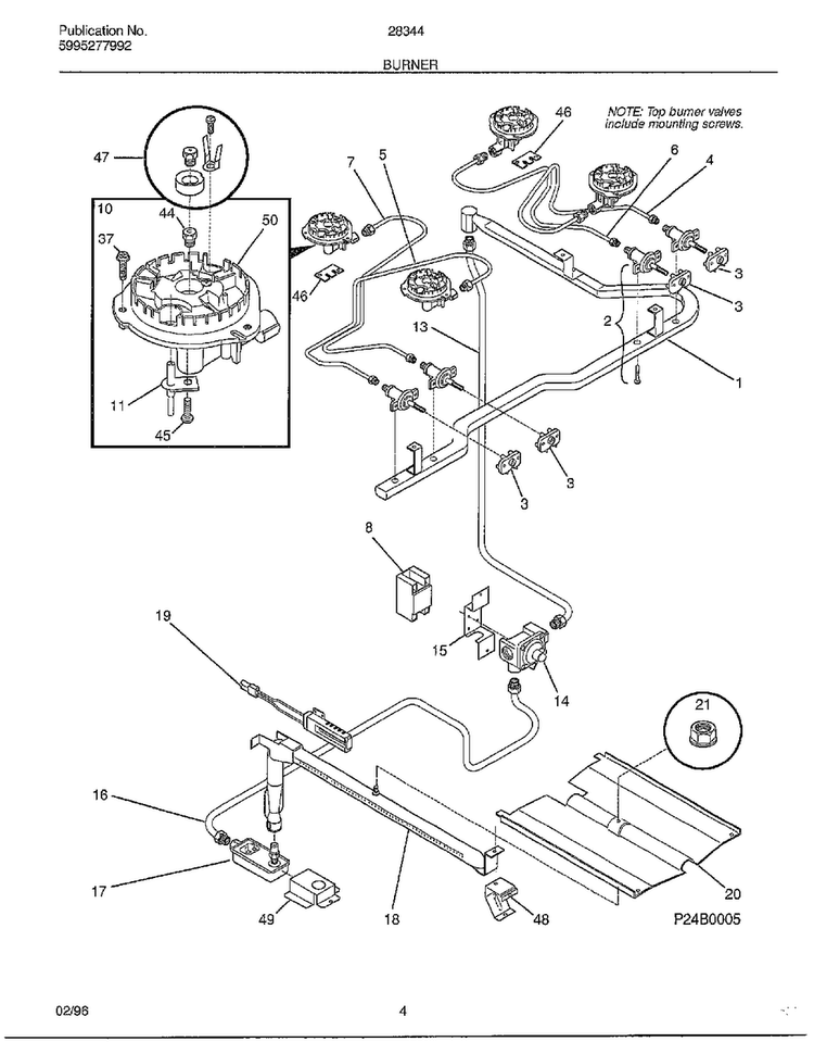 Burner Diagram and Parts List for 283440C  Frigidaire Range