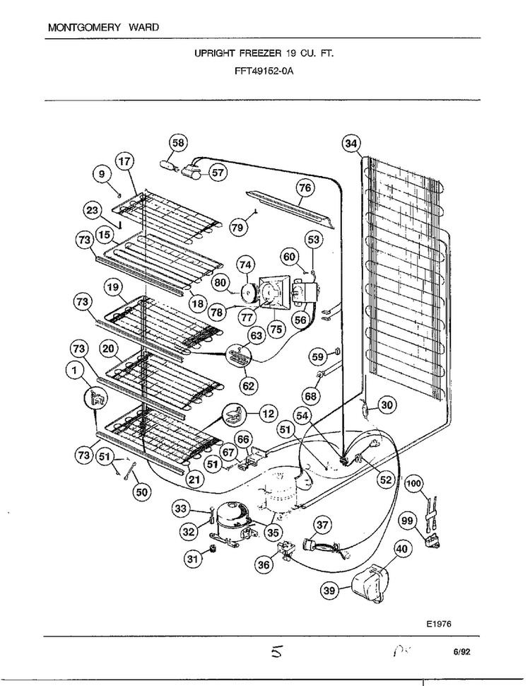 Upright Freezer 19 Cu. Ft. Page 5 Diagram and Parts List for 49152-0A  Frigidaire Freezer