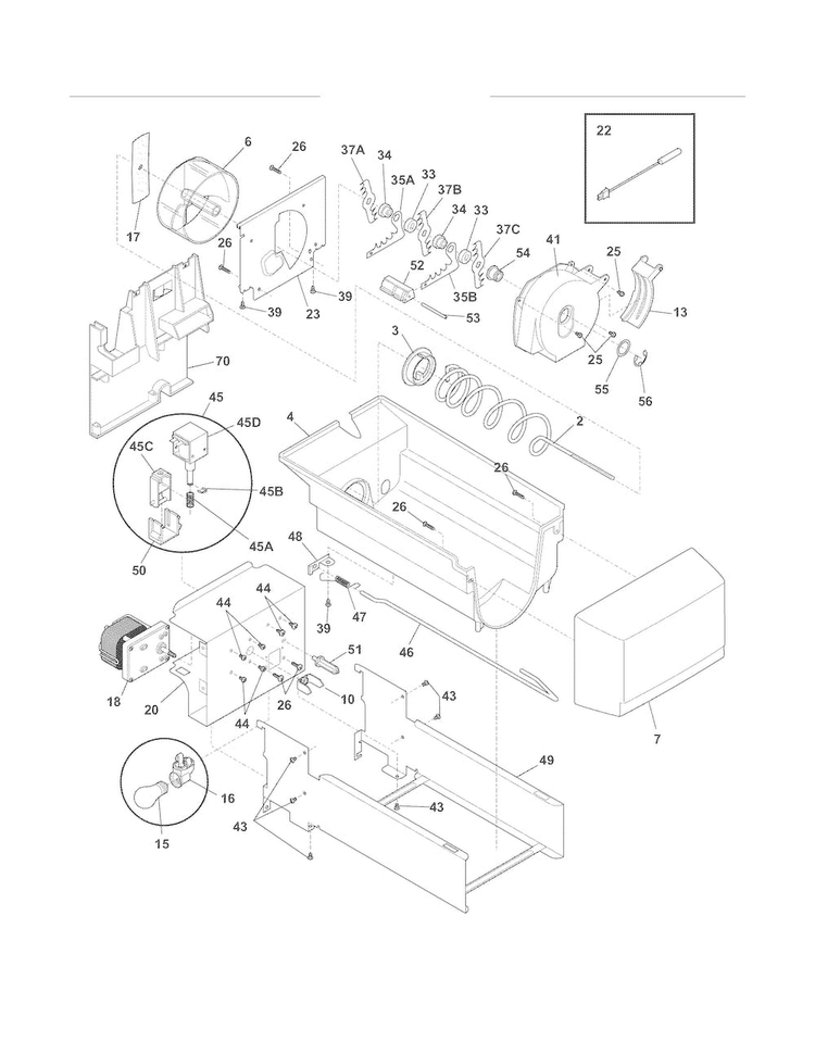 Ice Container Diagram and Parts List for EW26SS70IS6  Electrolux Refrigerator