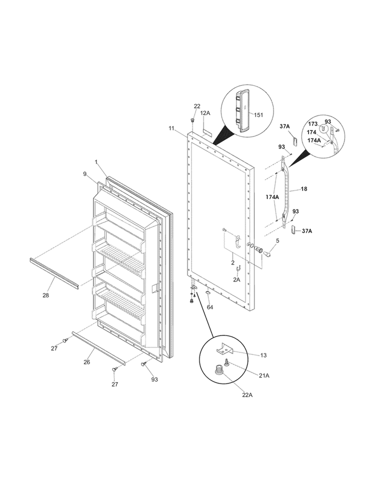 Door Diagram and Parts List for 253280528011  Kenmore Freezer