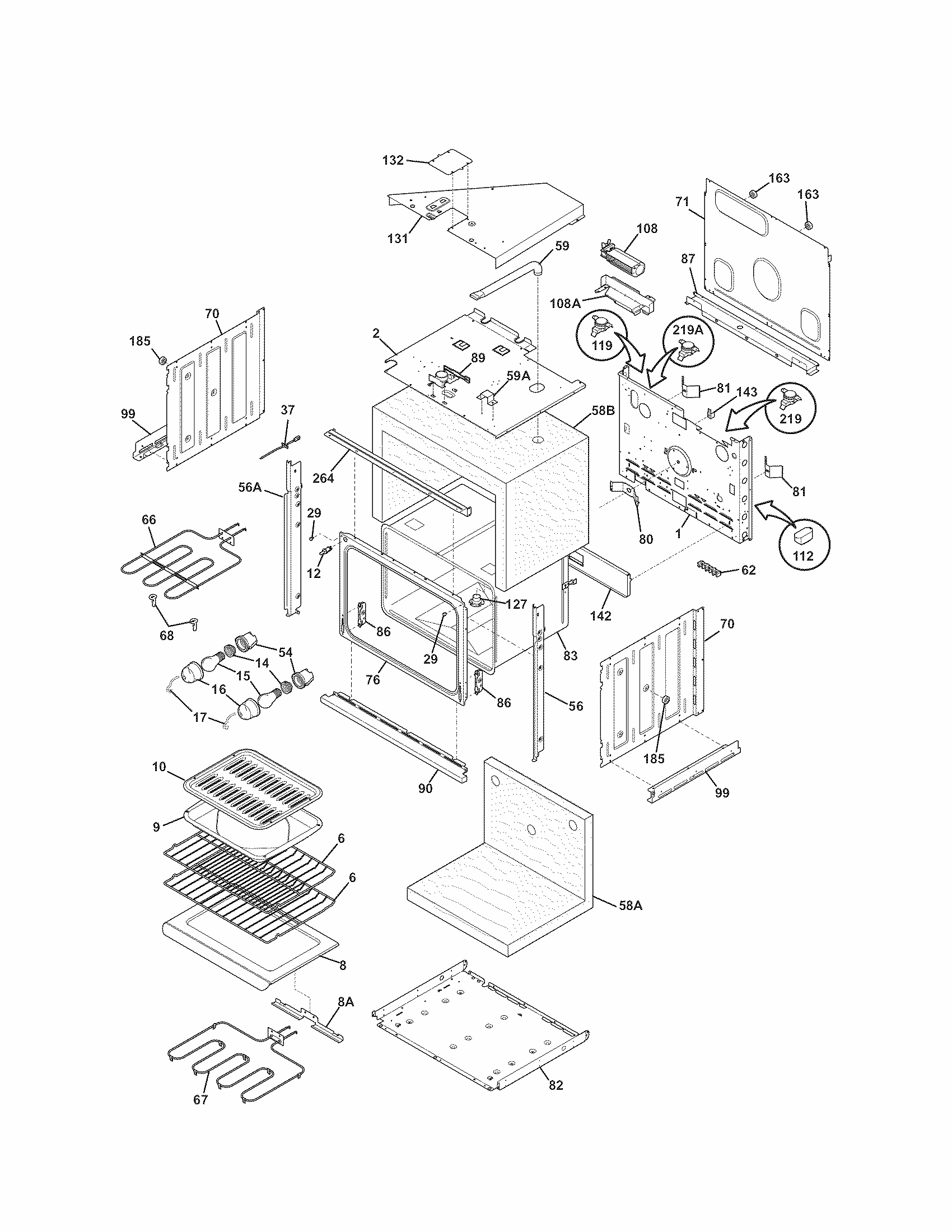 Body Diagram and Parts List for 79048833900  Kenmore Wall Oven
