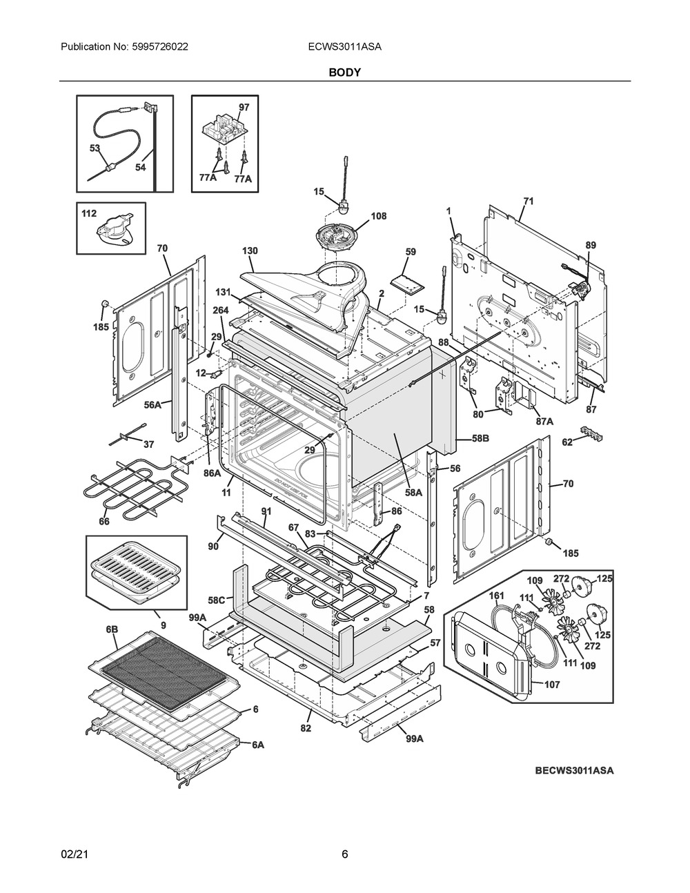 Body Diagram and Parts List for ECWS3011ASA  Frigidaire Range