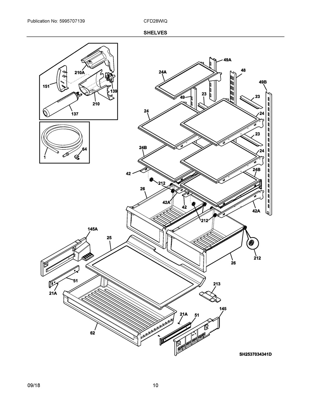Shelves Diagram and Parts List for CFD28WIQBF  Frigidaire Refrigerator
