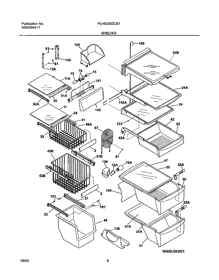 SHELVES Diagram and Parts List for PLHS239ZCB1  Frigidaire Refrigerator