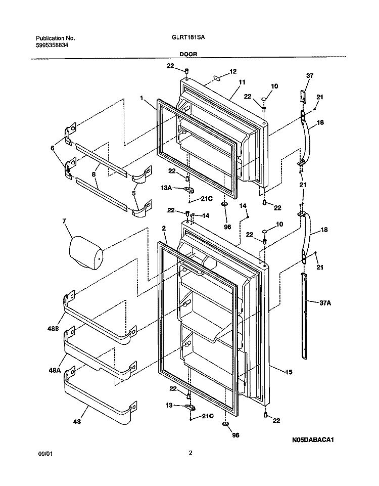 DOOR Diagram and Parts List for GLRT181SAW0  Frigidaire Refrigerator