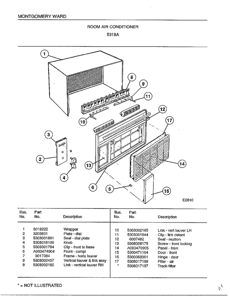 Room Air Conditioner Diagram and Parts List for 5318A  Frigidaire Air Conditioner