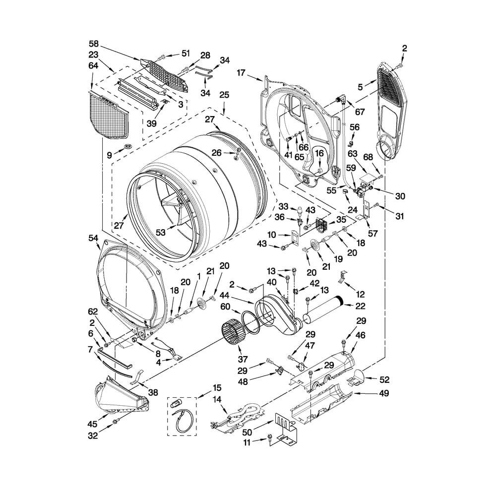 Bulkhead Parts Diagram and Parts List for 110C86742701  Kenmore Dryer