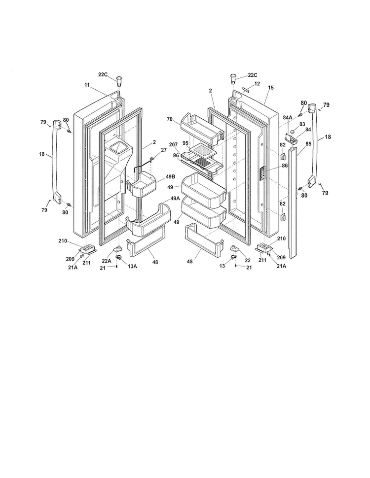 Fresh Food Door Diagram and Parts List for EW28BS85KS3  Electrolux Refrigerator