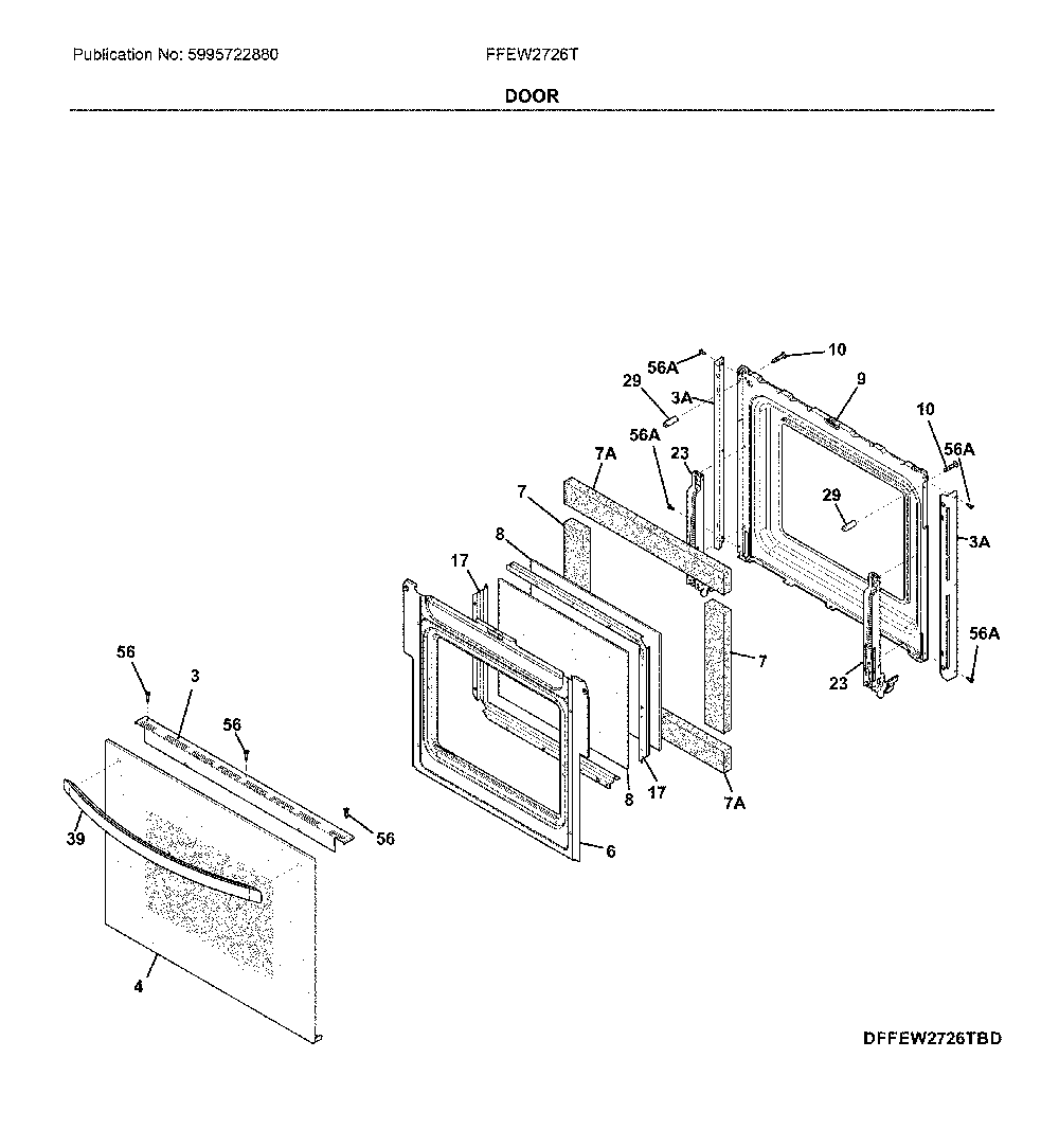 Door Diagram and Parts List for FFEW2726TBD  Frigidaire Wall Oven
