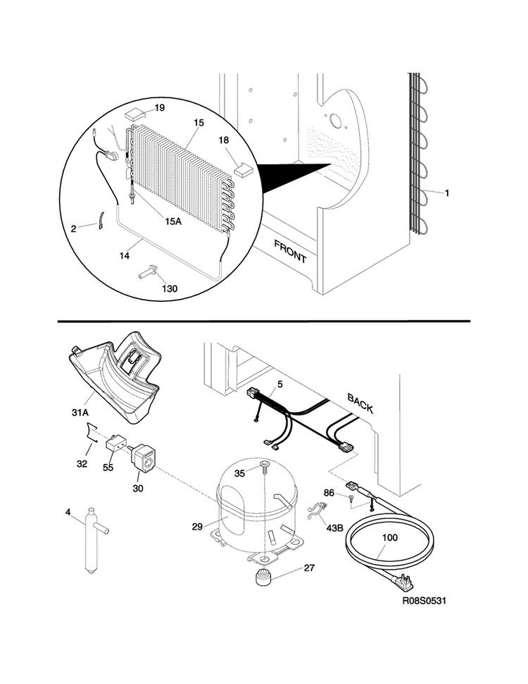 System Diagram and Parts List for FKFH21F7HWE  Frigidaire Freezer