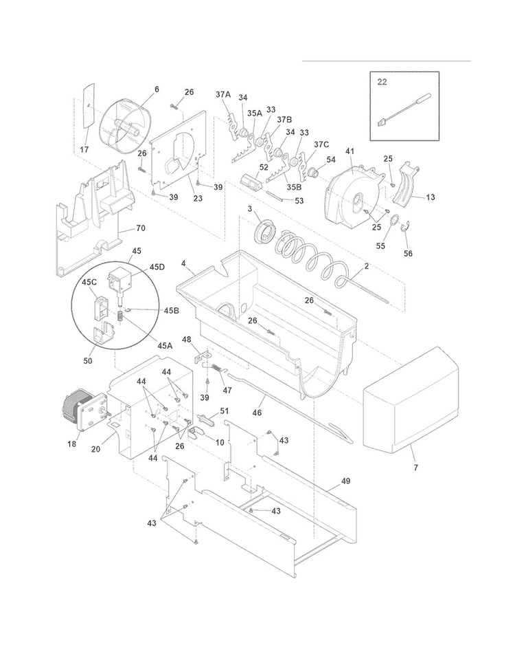 Ice Container Diagram and Parts List for EI23CS35KB1  Electrolux Refrigerator