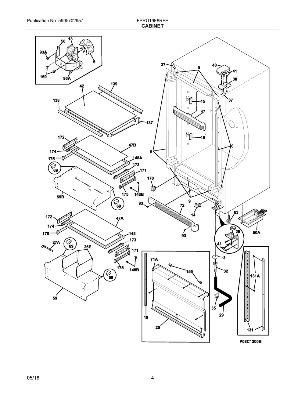 Cabinet Diagram and Parts List for FPRU19F8RFE  Frigidaire Refrigerator