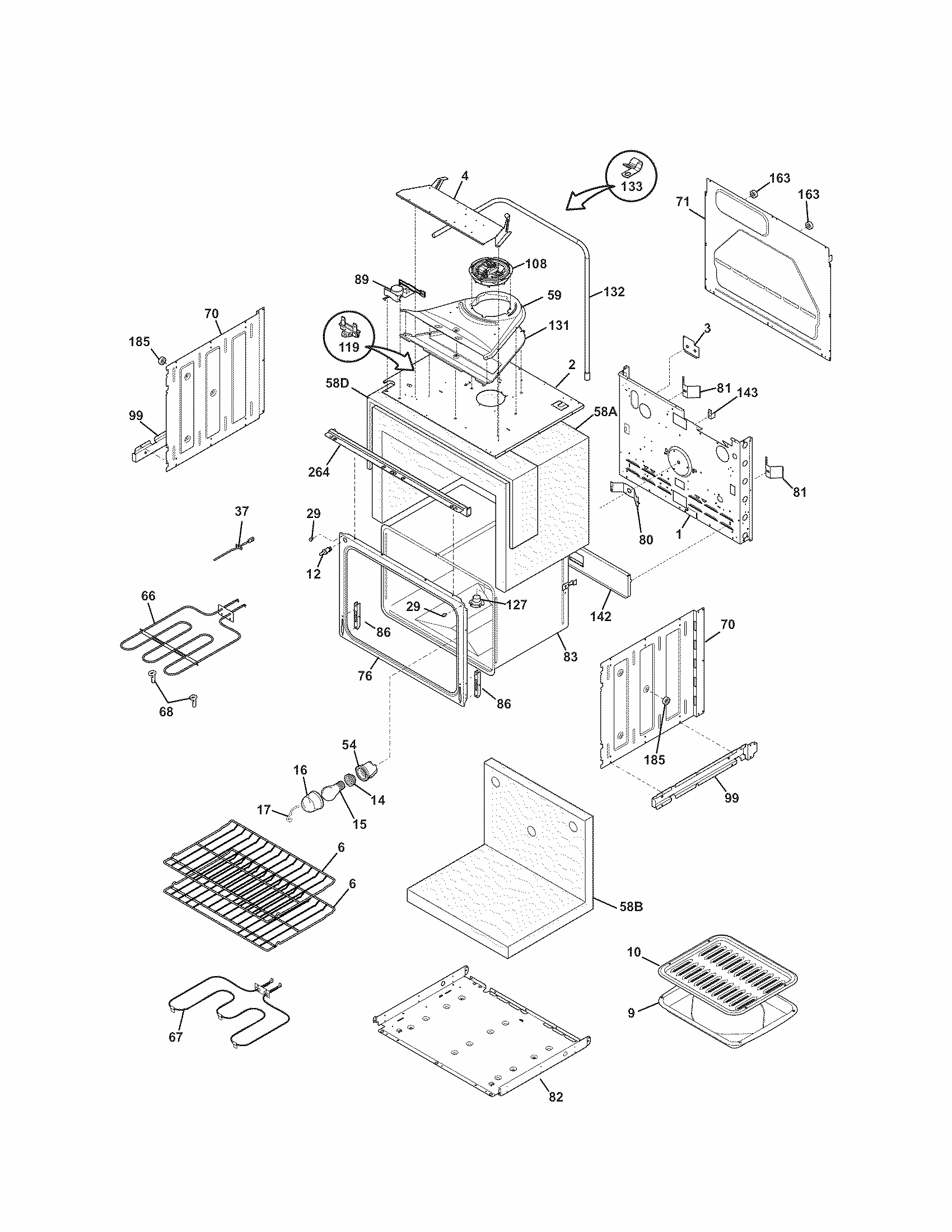 Upper Oven Diagram and Parts List for 79048879901  Kenmore Wall Oven