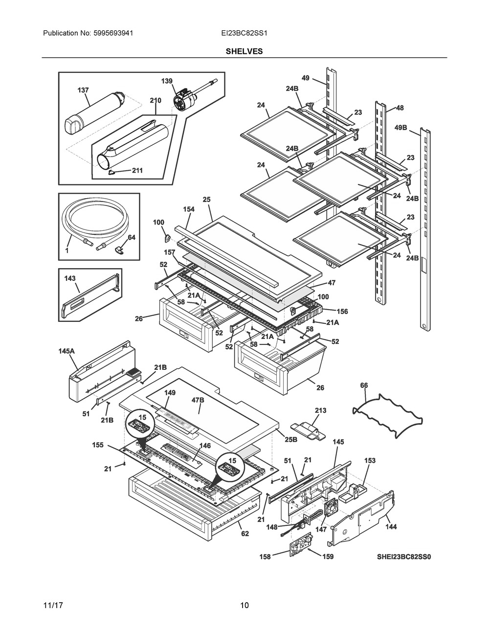 Shelves Diagram and Parts List for EI23BC82SS1  Frigidaire Refrigerator