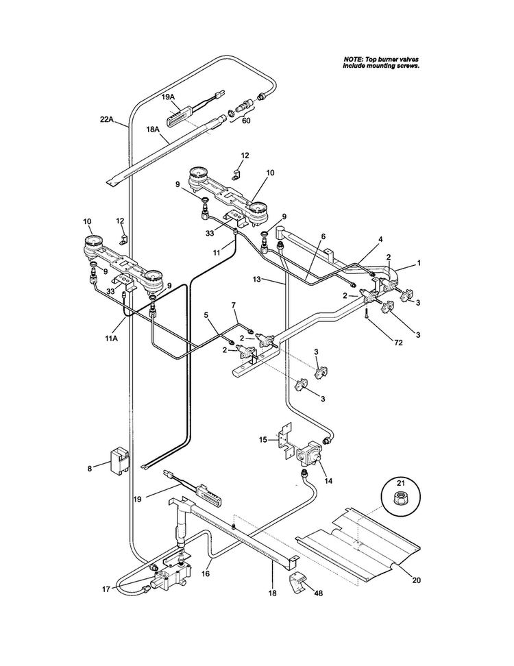 Burner Diagram and Parts List for TGO336BGW3  Tappan Range